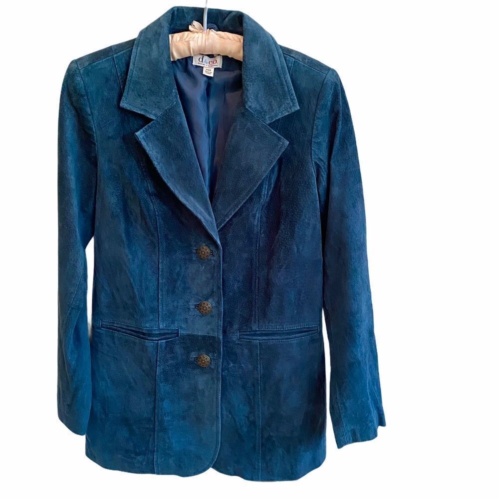 Denim&Co Washable Suede Jacket Blazer Mallard Blue - Picture 2 of 6